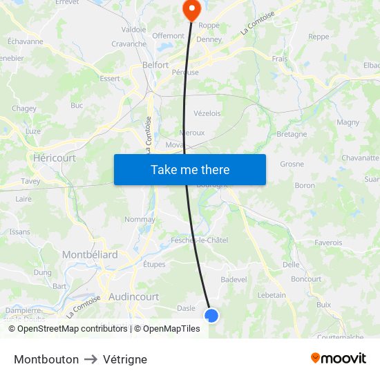 Montbouton to Vétrigne map
