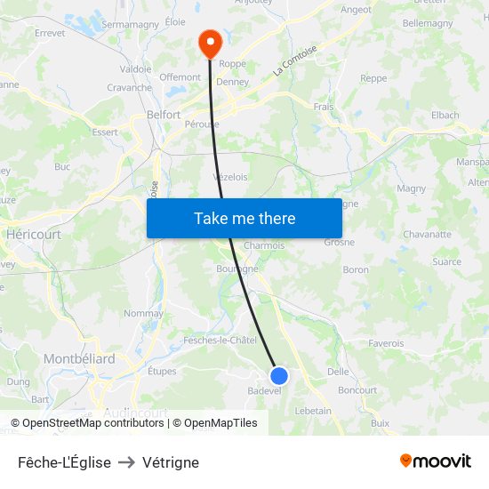 Fêche-L'Église to Vétrigne map