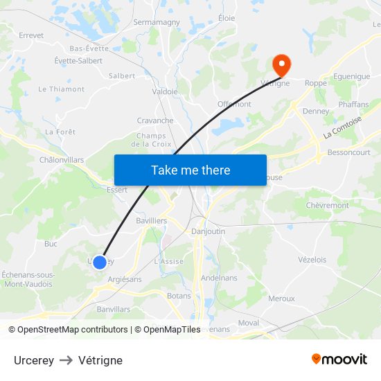 Urcerey to Vétrigne map