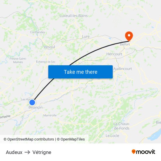 Audeux to Vétrigne map