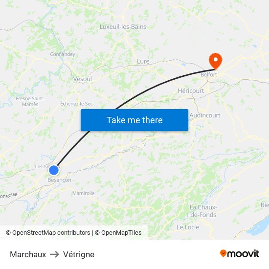 Marchaux to Vétrigne map