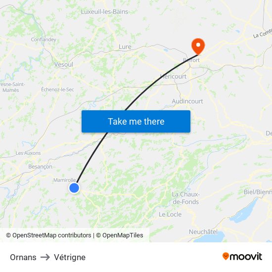 Ornans to Vétrigne map