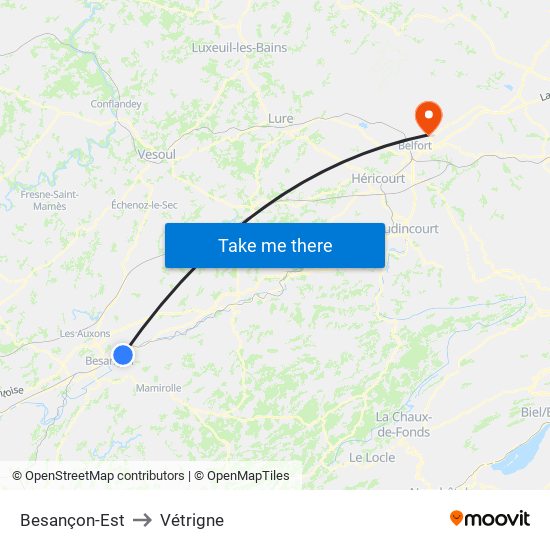 Besançon-Est to Vétrigne map