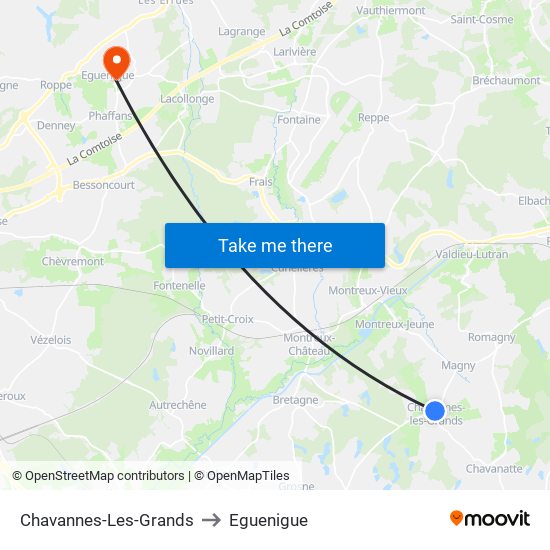 Chavannes-Les-Grands to Eguenigue map