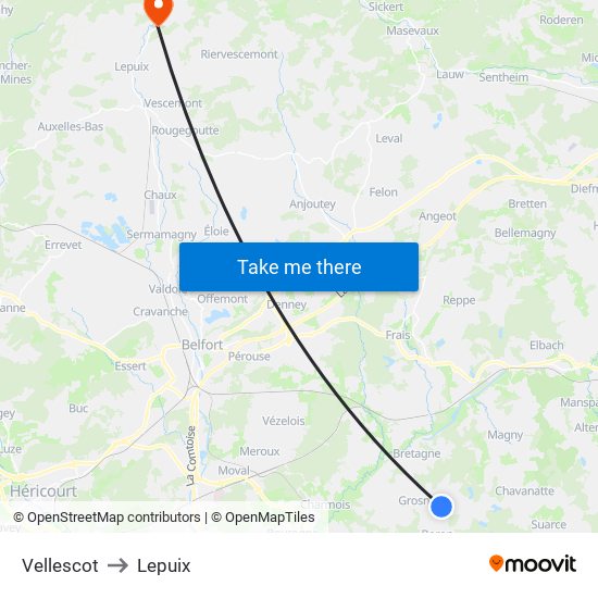 Vellescot to Lepuix map