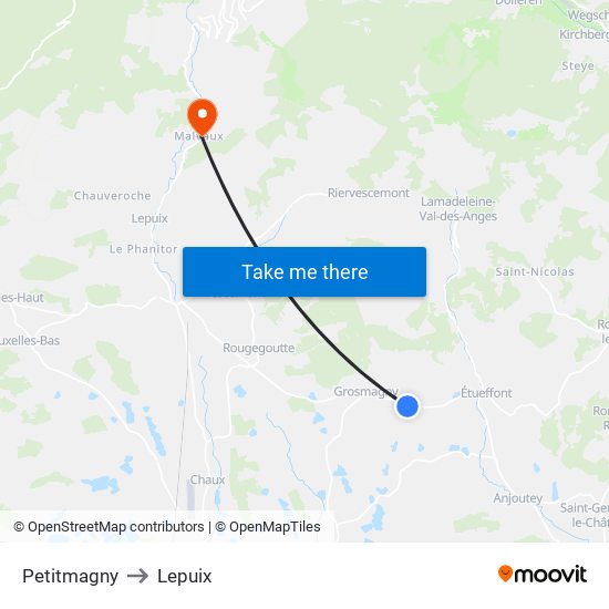 Petitmagny to Lepuix map