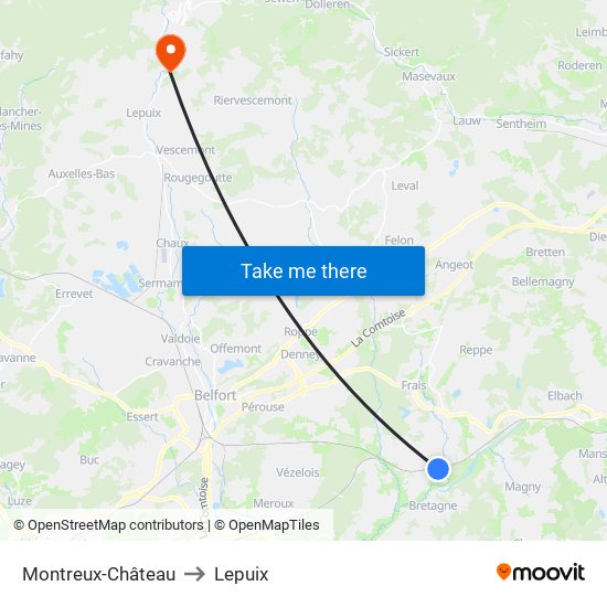 Montreux-Château to Lepuix map
