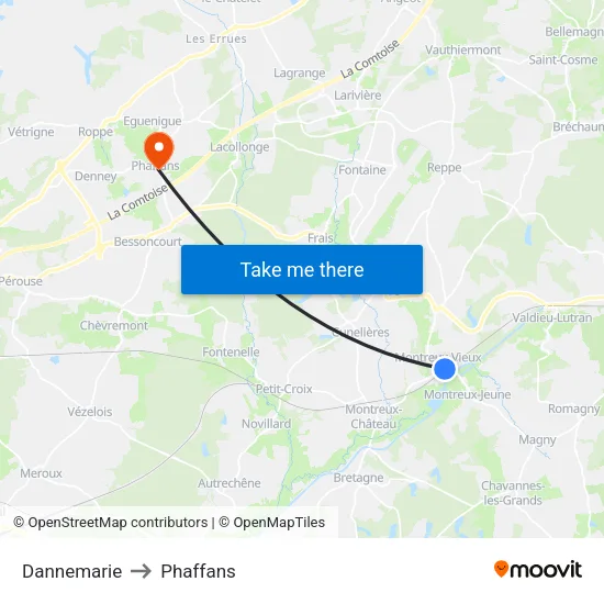 Dannemarie to Phaffans map