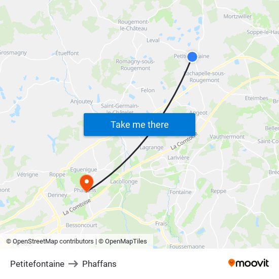 Petitefontaine to Phaffans map