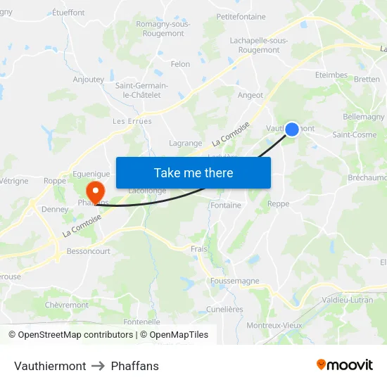 Vauthiermont to Phaffans map