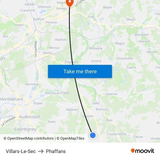 Villars-Le-Sec to Phaffans map