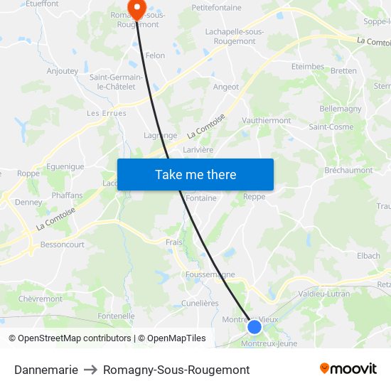 Dannemarie to Romagny-Sous-Rougemont map