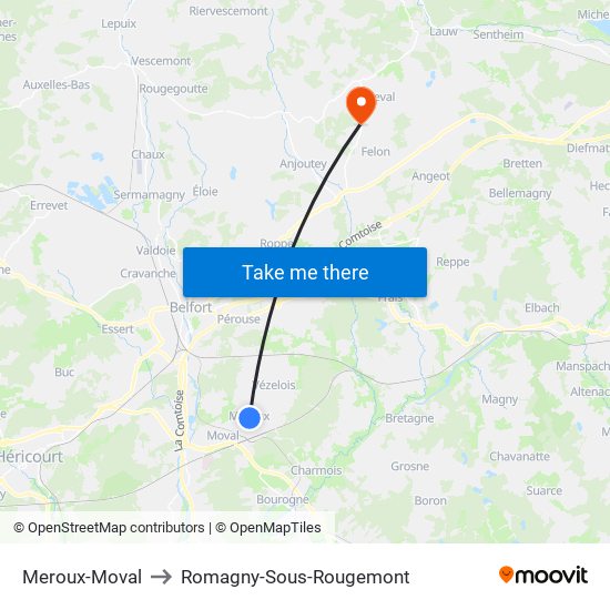 Meroux-Moval to Romagny-Sous-Rougemont map