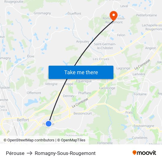 Pérouse to Romagny-Sous-Rougemont map