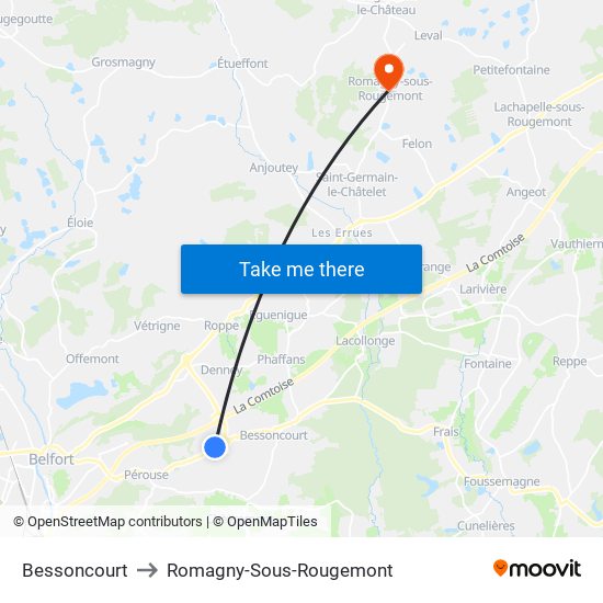 Bessoncourt to Romagny-Sous-Rougemont map