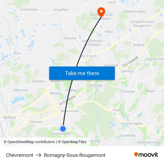 Chèvremont to Romagny-Sous-Rougemont map