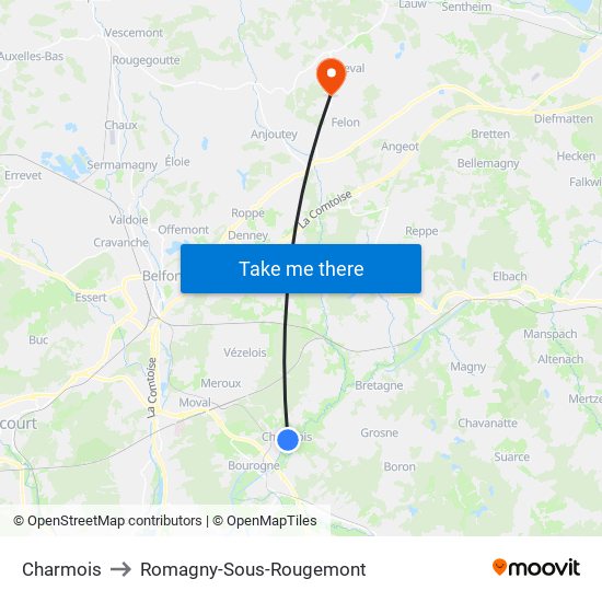 Charmois to Romagny-Sous-Rougemont map