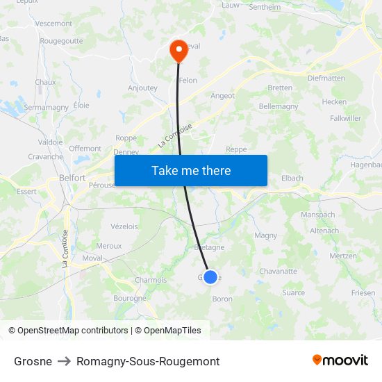 Grosne to Romagny-Sous-Rougemont map