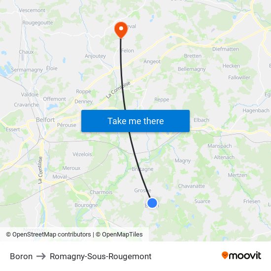 Boron to Romagny-Sous-Rougemont map