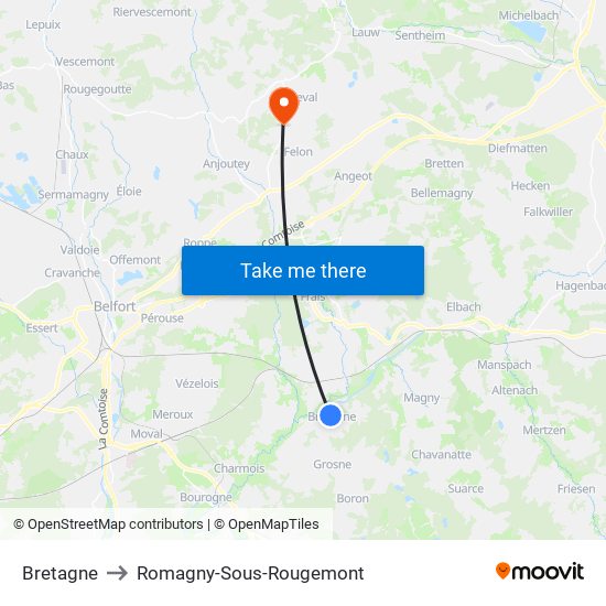 Bretagne to Romagny-Sous-Rougemont map