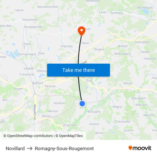 Novillard to Romagny-Sous-Rougemont map