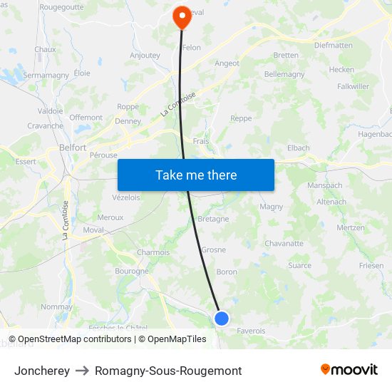 Joncherey to Romagny-Sous-Rougemont map