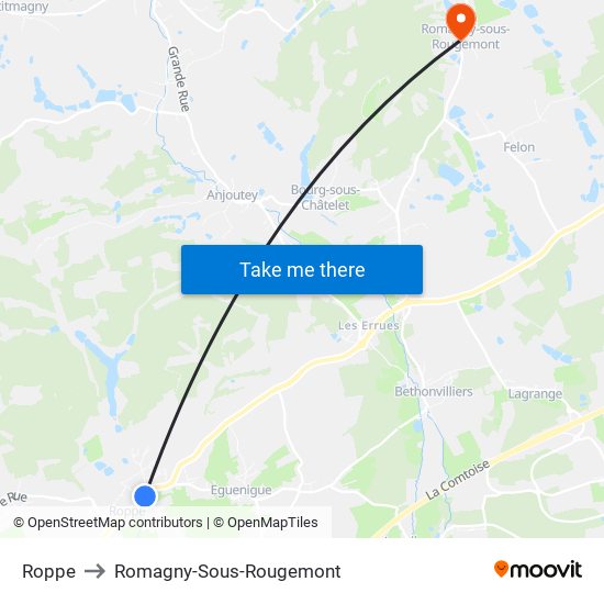 Roppe to Romagny-Sous-Rougemont map