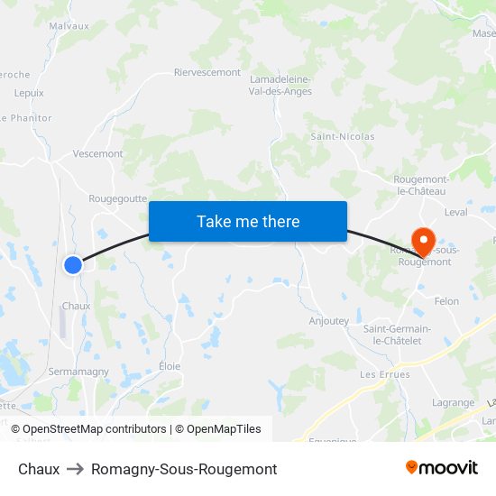 Chaux to Romagny-Sous-Rougemont map