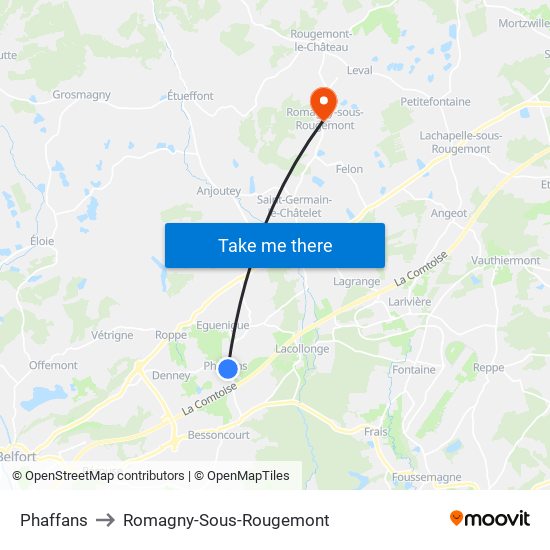 Phaffans to Romagny-Sous-Rougemont map