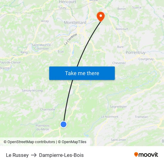 Le Russey to Dampierre-Les-Bois map