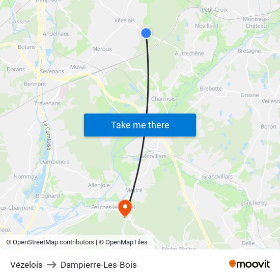 Vézelois to Dampierre-Les-Bois map