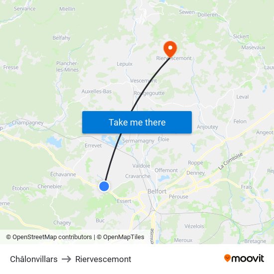 Châlonvillars to Riervescemont map