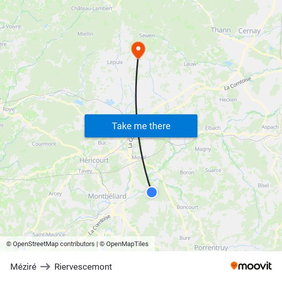 Méziré to Riervescemont map
