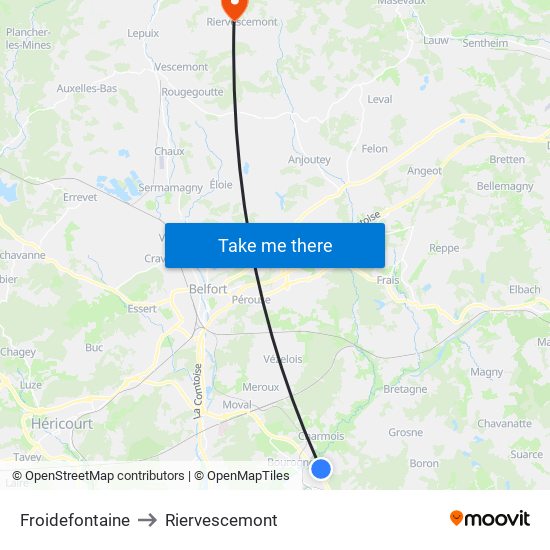 Froidefontaine to Riervescemont map