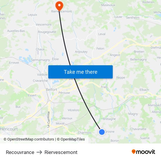 Recouvrance to Riervescemont map