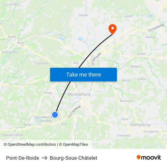 Pont-De-Roide to Bourg-Sous-Châtelet map