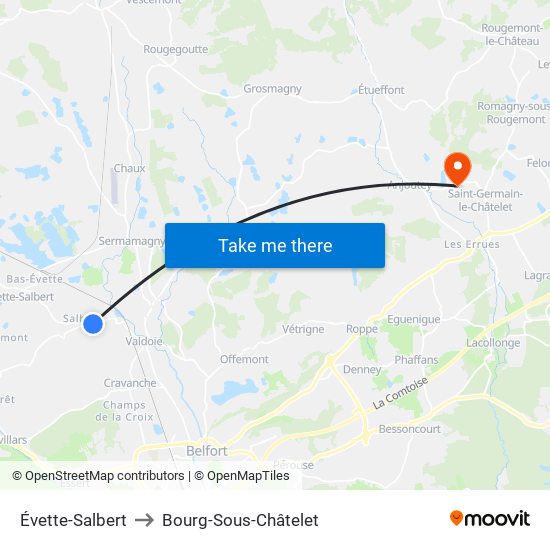 Évette-Salbert to Bourg-Sous-Châtelet map