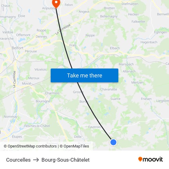 Courcelles to Bourg-Sous-Châtelet map