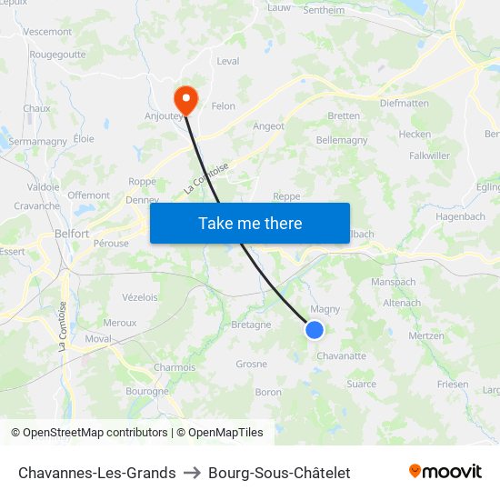 Chavannes-Les-Grands to Bourg-Sous-Châtelet map