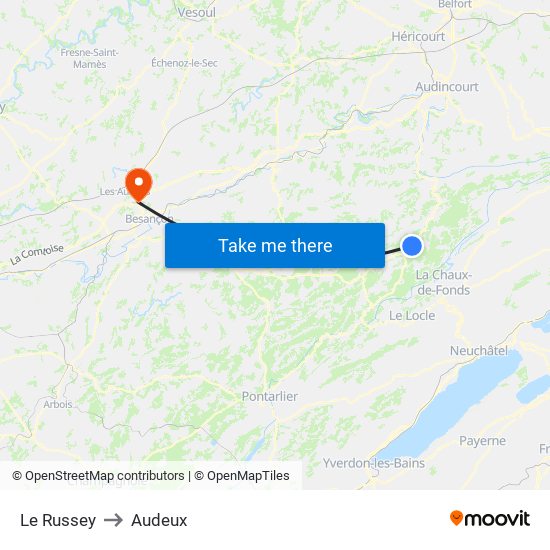 Le Russey to Audeux map