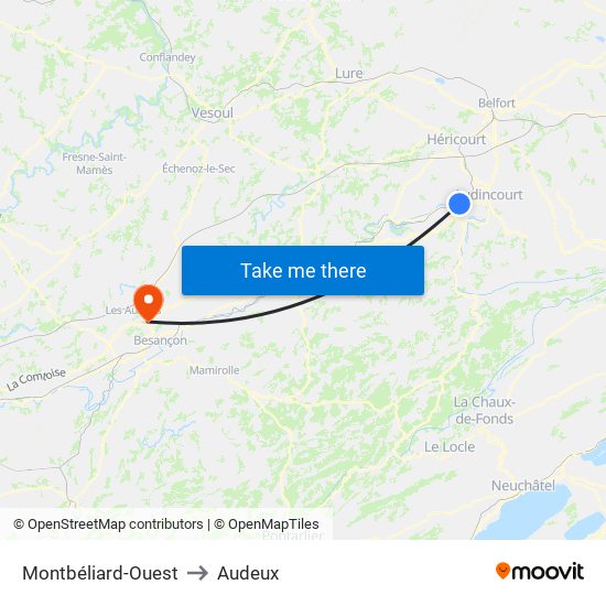 Montbéliard-Ouest to Audeux map