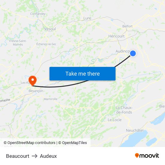 Beaucourt to Audeux map