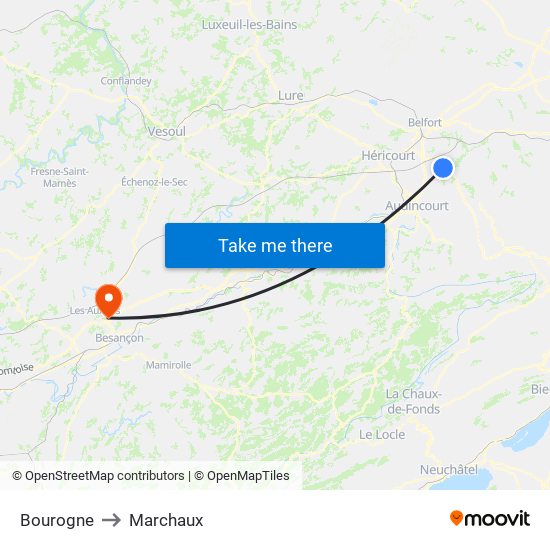 Bourogne to Marchaux map