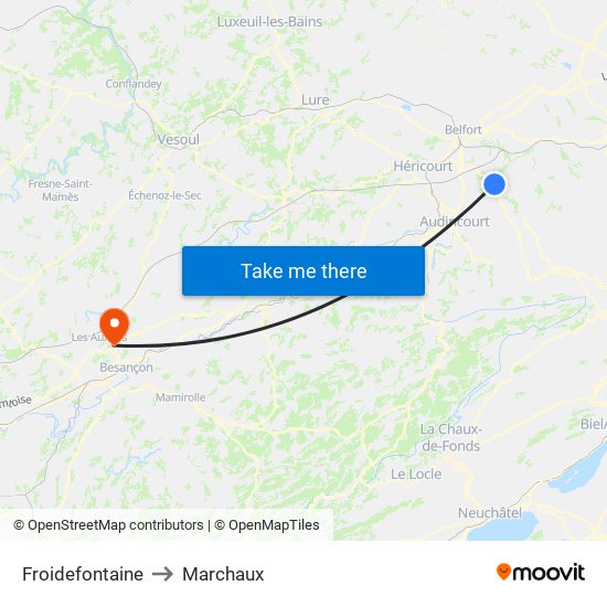 Froidefontaine to Marchaux map