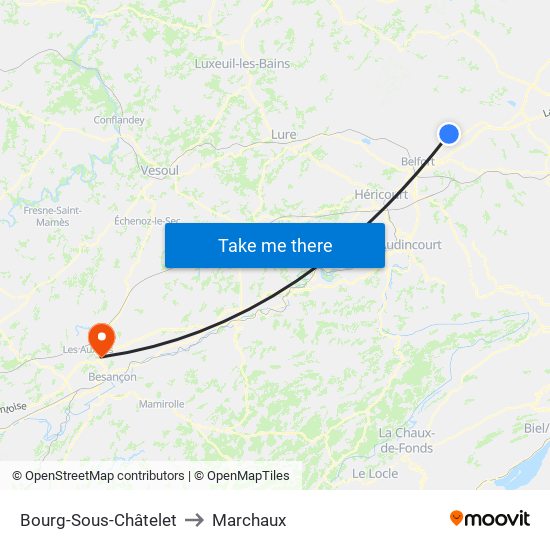 Bourg-Sous-Châtelet to Marchaux map
