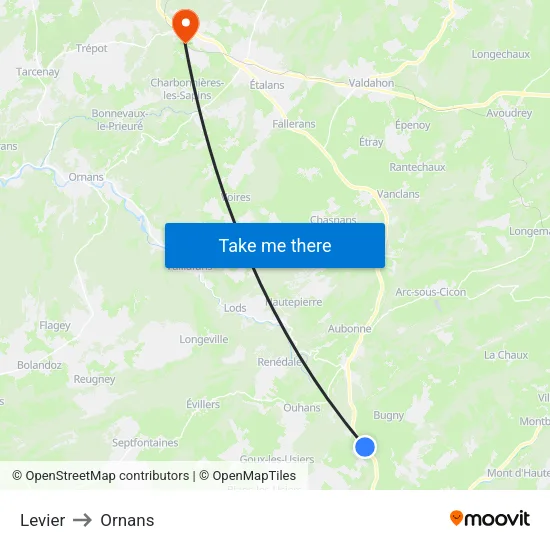 Levier to Ornans map