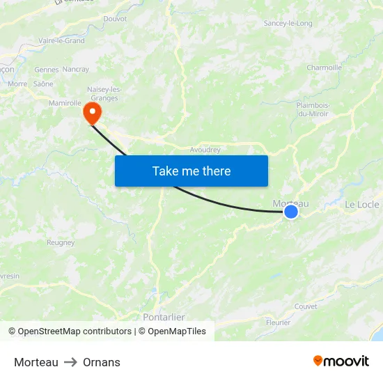 Morteau to Ornans map