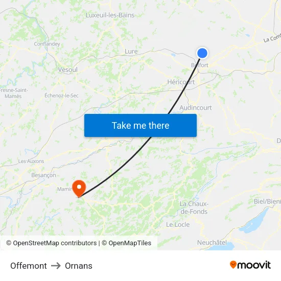 Offemont to Ornans map