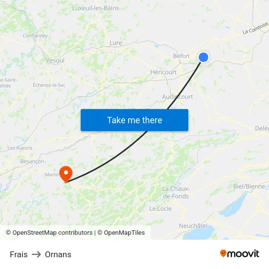 Frais to Ornans map