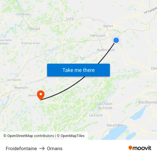 Froidefontaine to Ornans map